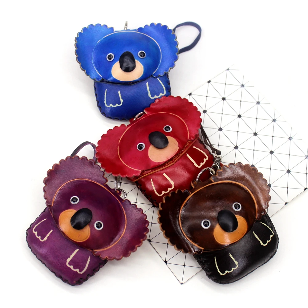 Vintage Genuine Leather carving Cartoon Animal model Coin Purse Women Handmade Small bags Cute girls Clutch change purse wallets | Багаж и
