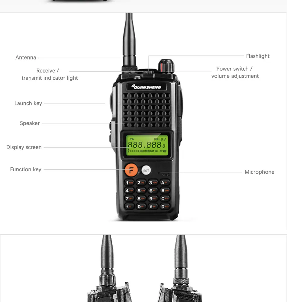 10 Вт QuanSheng TG-K10AT Walkie Talkie 10 км TG K10AT радио Comunicador 10 км UHF400-470MHz дополнительно VHF Band двухстороннее радио 4000 мАч