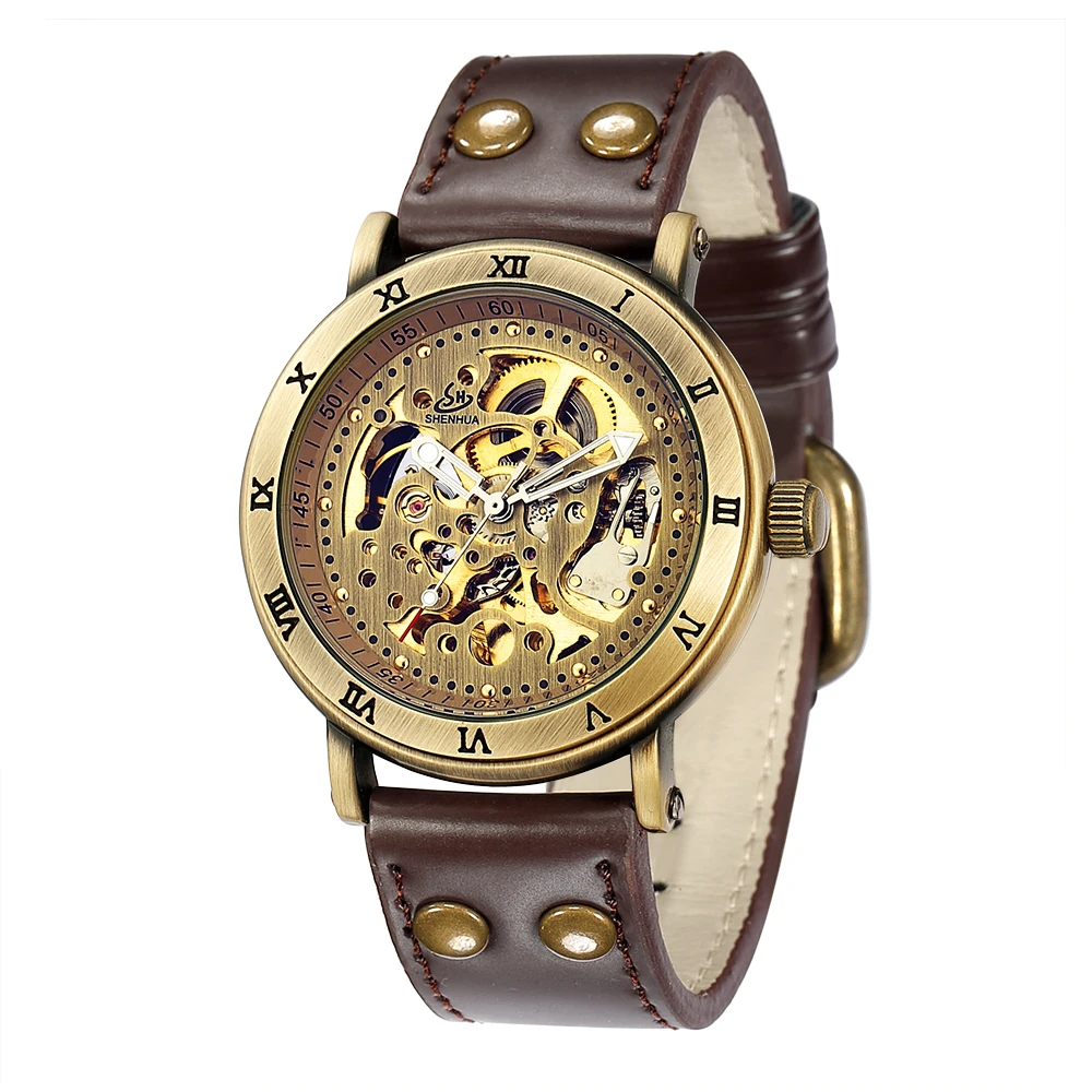 SHENHUA автоматические часы Античная бронза Скелет механические Montre Homme в ретро