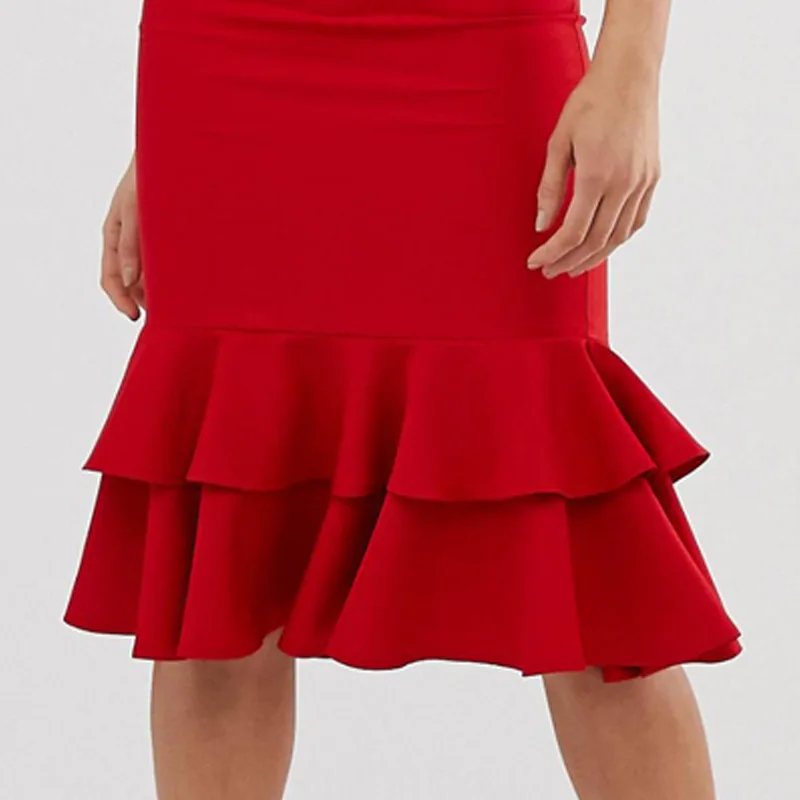 Сексуальное Красное платье без бретелек облегающее гофрированное с открытой