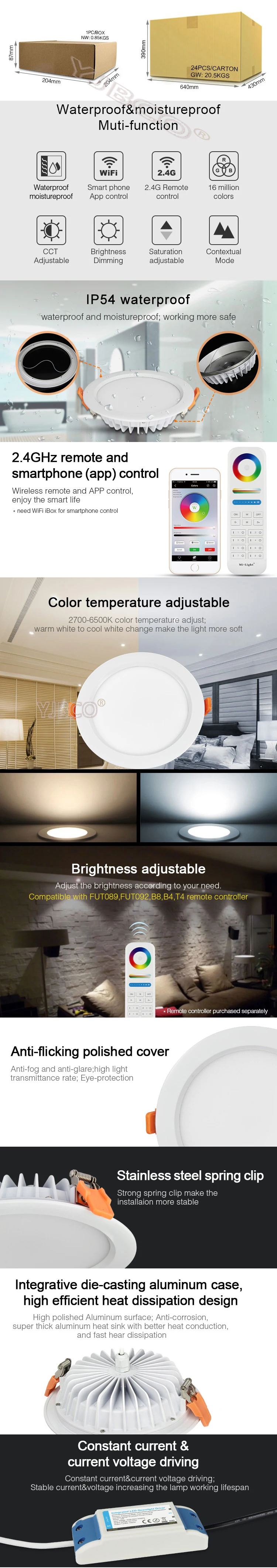 MiBOXER 6 Вт/9 Вт/12 Вт/15 Вт/18 Вт RGB+ CCT Светодиодный прожектор AC110V 220 В с регулируемой яркостью светодиодный потолочный прожектор FUT062/FUT063/FUT066/FUT068/FUT069