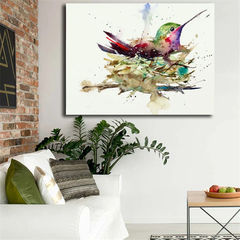Hummingbird In Nest минималистичный настенный художественный холст Постер и печать