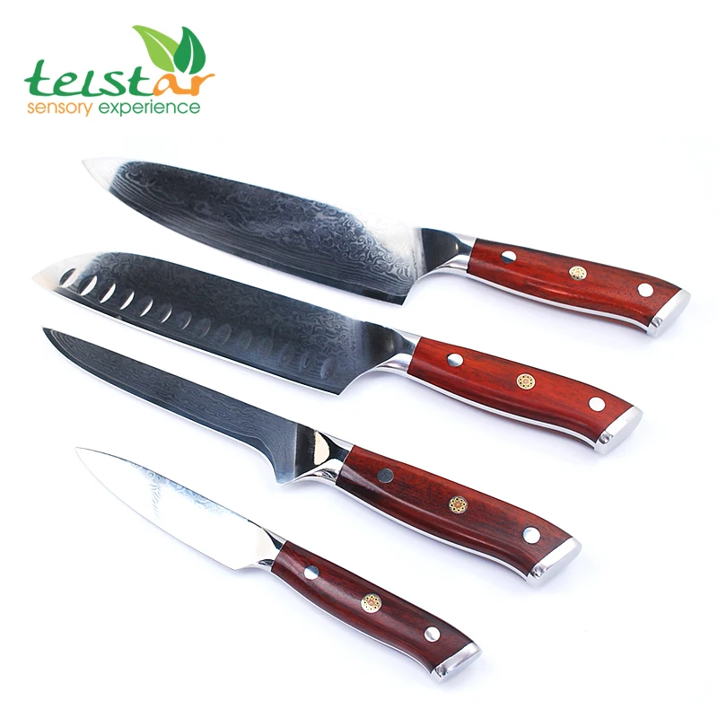 4Pcs Kitchen Knives Set 67 layer Japanese VG10 Damascus Steel Chef Cleaver Santoku Utility Paring Knife rosewood Handle | Дом и сад
