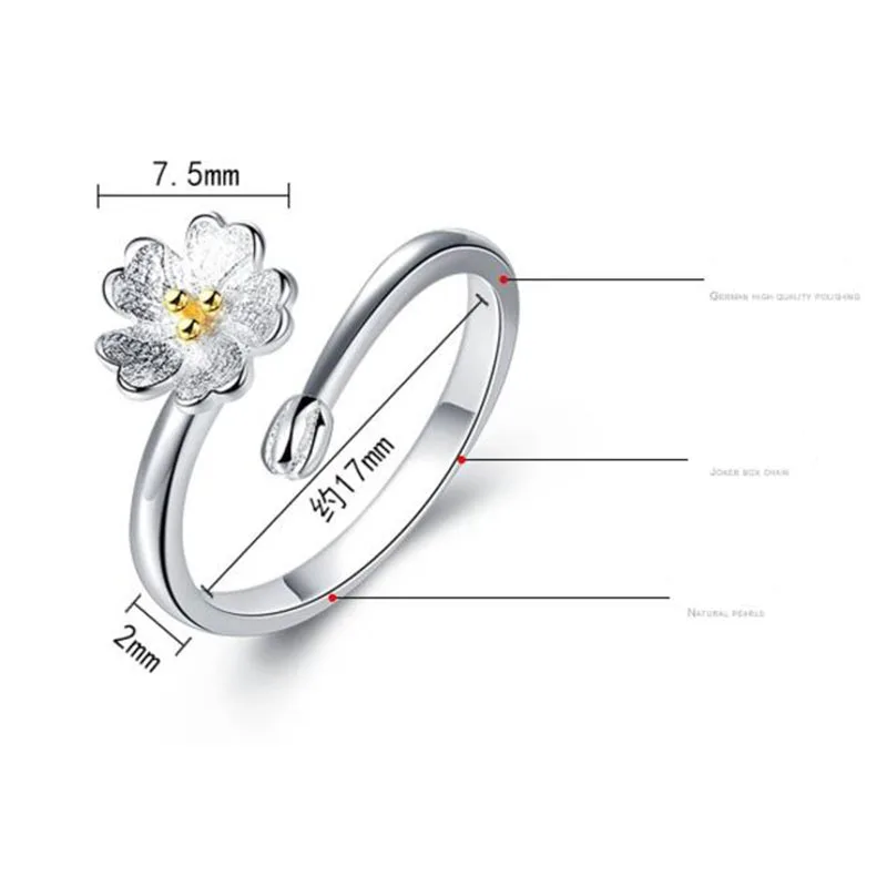 Anenjery 925 пробы серебряные кольца с цветком для женщин anel S-R32