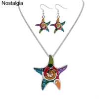 nostalgia colorful enamel starfish bridal jewelry sets indian jewelry necklaces earrings for women brincos da moda
