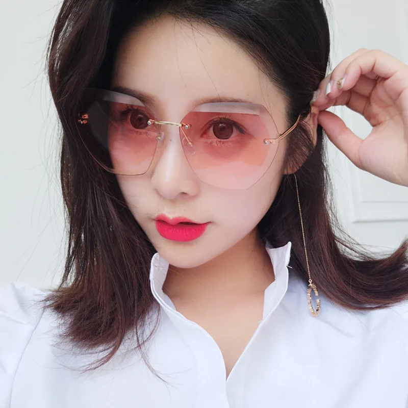 

SAYLAYO New Colorful Women Rimless UV400 Oversized Sunglasses Transparent Sun Glasses Shades for Female Eyewear Oculos De Sol