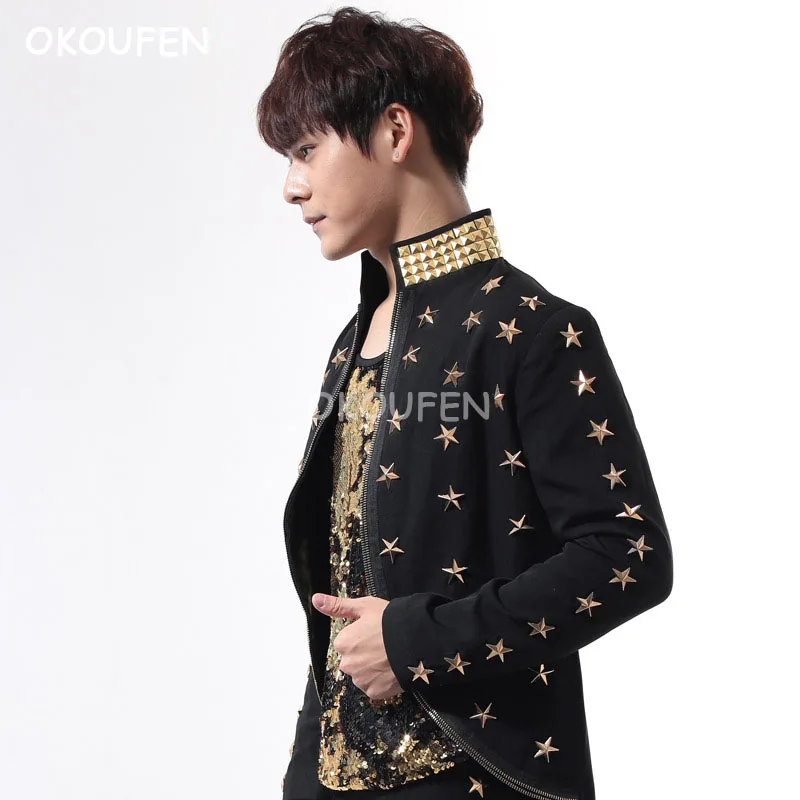 Halloween Adult Jazz Dance Suit Rivets Star print Tuxedo cloak magician COS clothing Stage performance show Jacket |