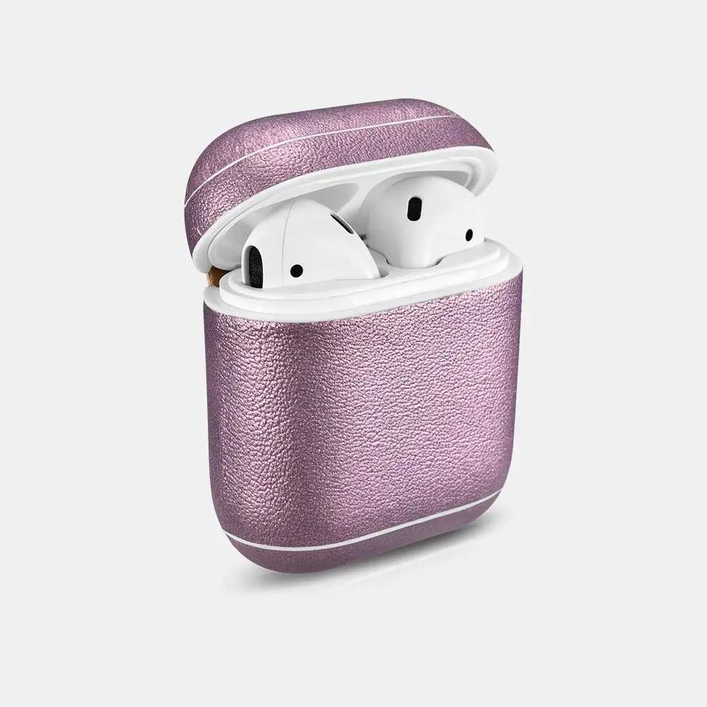 

icarer Fashion Classic Series Glitter Real Leather Cover for Apple Airpods Shockproof Protective Earphone Case