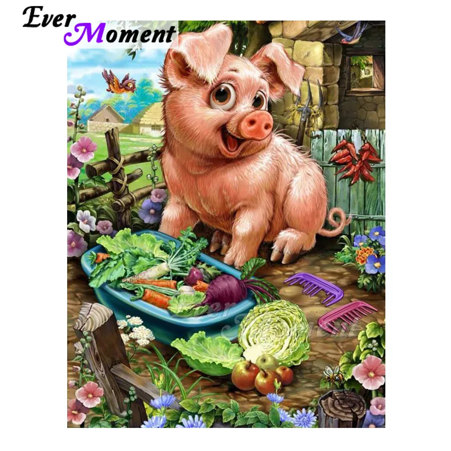 Алмазная картина Ever Moment, ручная работа, свинья, растительное хобби, стразы 5D, сделай сам, алмазная вышивка, произведение искусства ASF1658