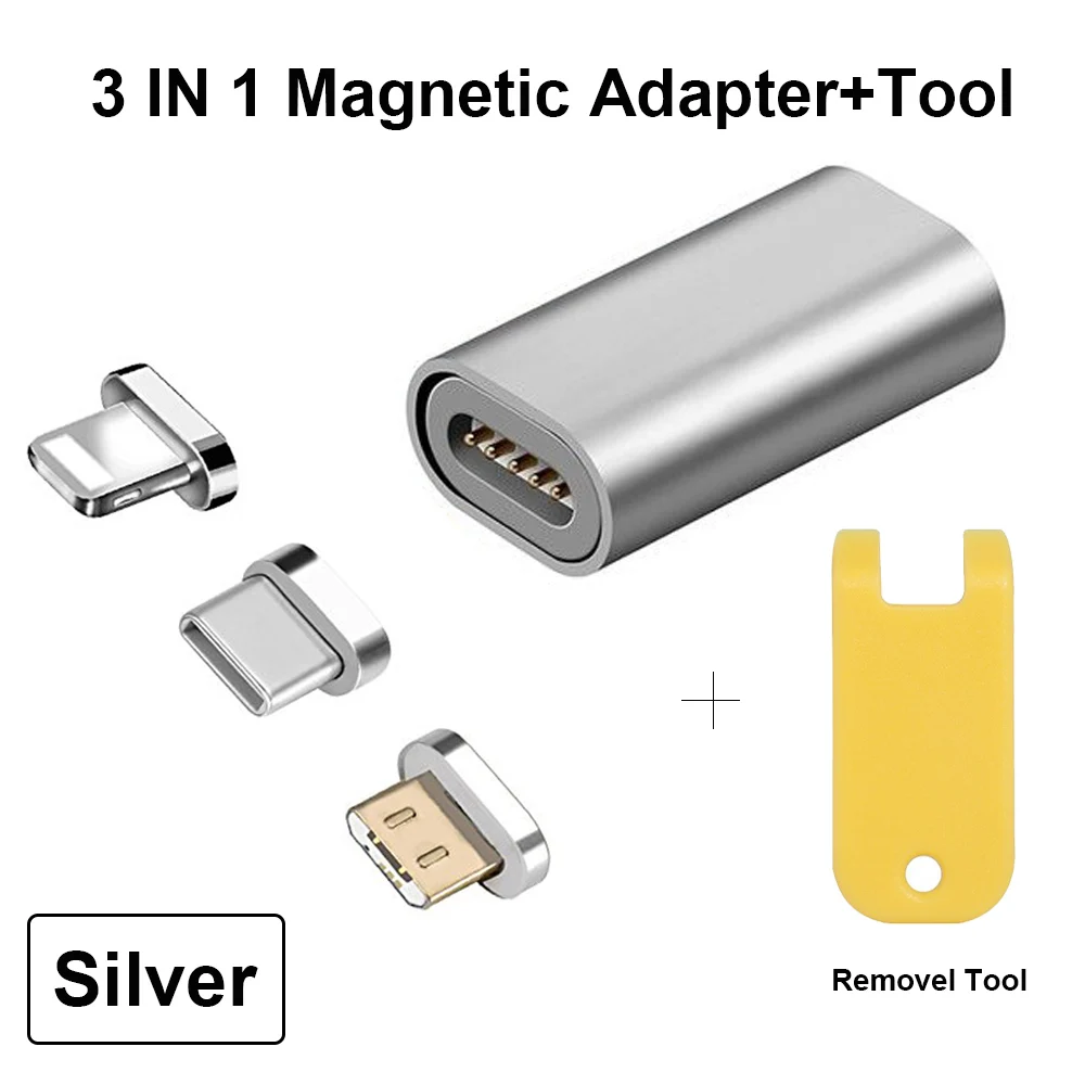 YIESOM type C/Micro USB/для iPhone 3 в 1 Магнитный кабель-переходник для зарядки конвертер для iPhone Android type-C штекер Магнитный адаптер - Цвет: Silver