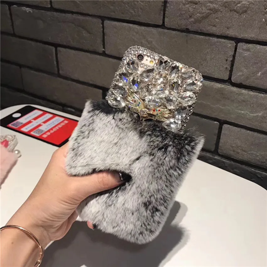 LaMaDiaa роскошный Теплый мягкий меховой чехол для телефона для iPhone 11 Pro Max XR 6 6s Bling Diamond чехол-держатель с кольцом для iPhone 6 6s 7 8 Plus