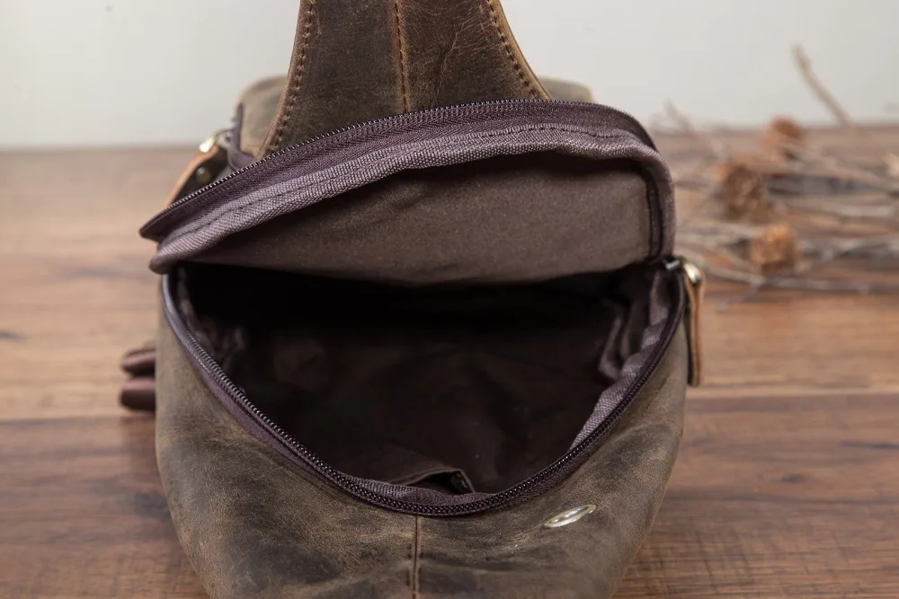 

Original Leather Men Casual Blue Fashion Travel Triangle Chest Sling Bag Design 8" Tablet Shoulder Strap Bag Daypack Male 8015