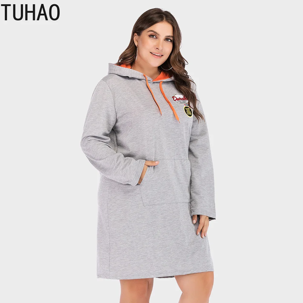 Женское платье с капюшоном TUHAO Повседневное большого размера 5XL 4XL 3XL карманами и