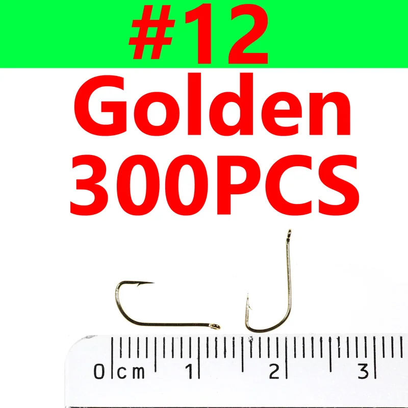 size12 gold 300pcs 300 шт. Тонкий крючок с колючей проволокой для сухого завязывания мух, маленький крючок для ловли мух, красный, золотой цвет, крючки для ловли мух, тенкра, рыболовные крючки для форели - Цвет: size12 gold 300pcs