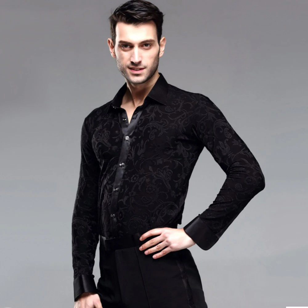 Новинка 2019 мужские топы для бальных танцев с длинным рукавом латинские рубашки