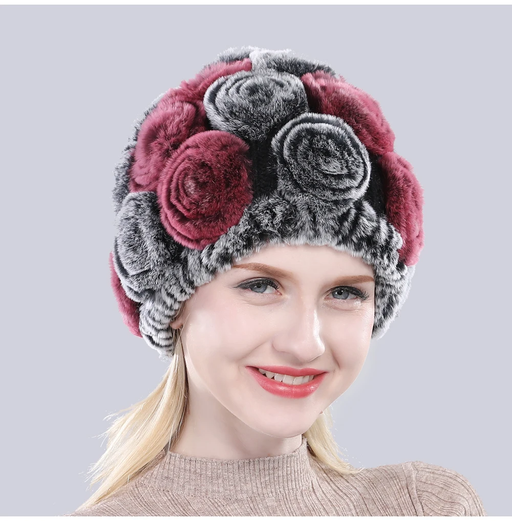 Новое поступление цветы из натурального меха, Шапки «Русская зима» Для женщин натуральный Лисий мех шапки из меха кролика рекс леди из натурального меха благородного кролика шапки бини шапки Кепки
