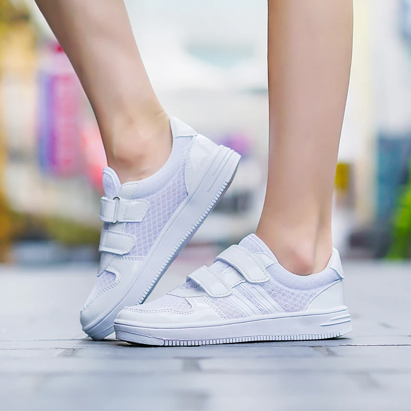2018 модная повседневная обувь на липучке для мальчиков легкая мягкая белая