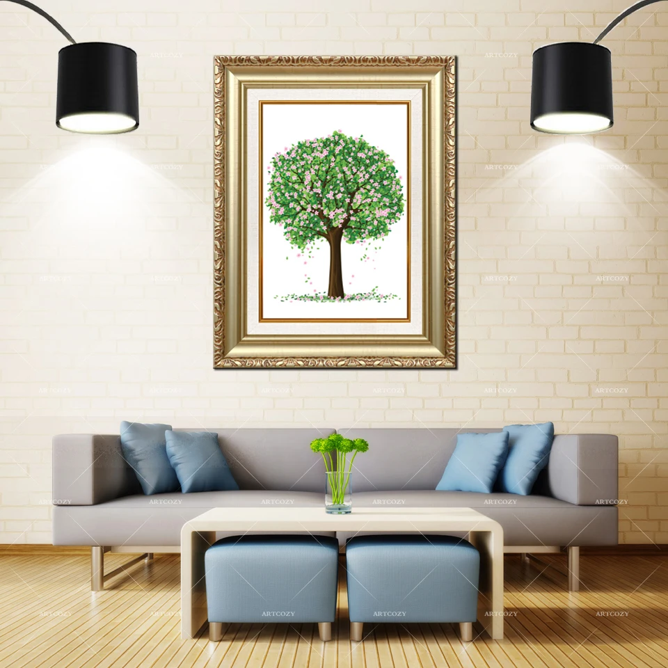 

Artcozy Golden Frame Abstract dibujo artistico de un arbol Waterproof Canvas Painting