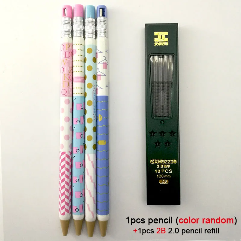 1 pencil 2B refill 1 шт. пластиковый механический карандаш | 2,0 мм сердечник без дерева для офиса, студентов и детей подарок kawaii - Цвет: 1 pencil 2B refill