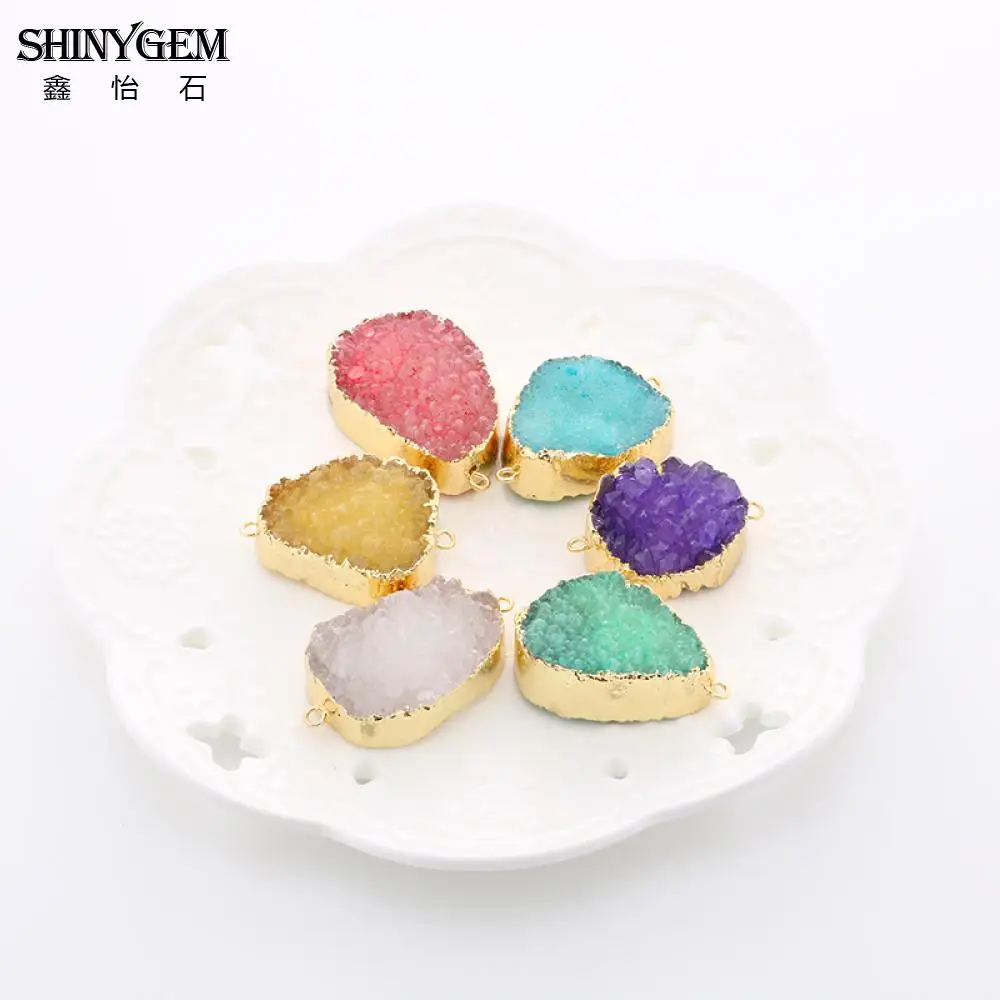 ShinyGem Druzy камень кулон DIY шармы-соединители золотое покрытие много цветов