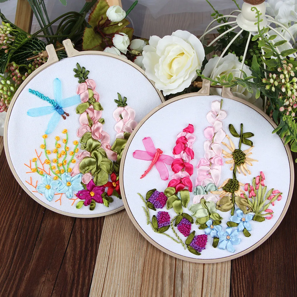 Набор для вышивки лентами сделай сам начинающих крестиком на холсте ручной