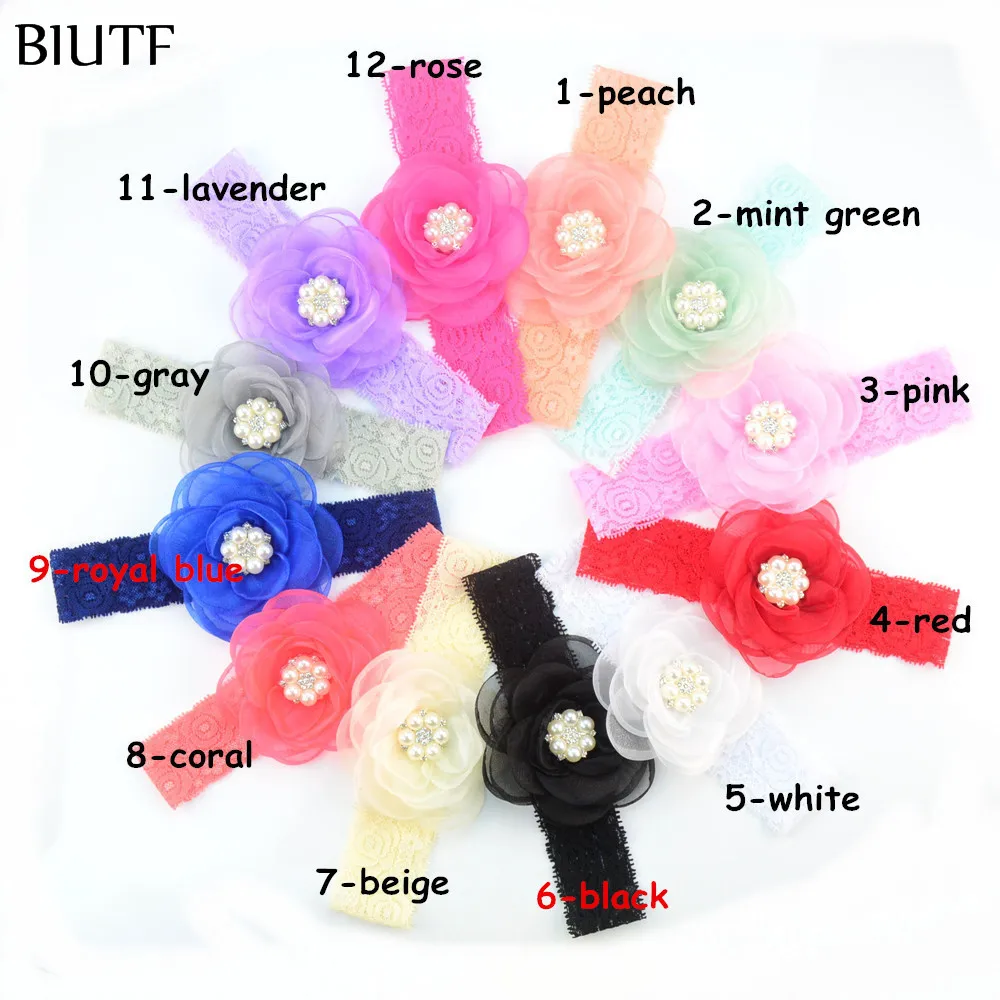 17 шт./лот головная повязка для новорожденных шифоновая кружевная лента волос с