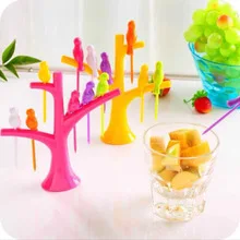 Наборы креативные дерево + Птицы дизайн пластиковые вилки для фруктов 1 Подставка