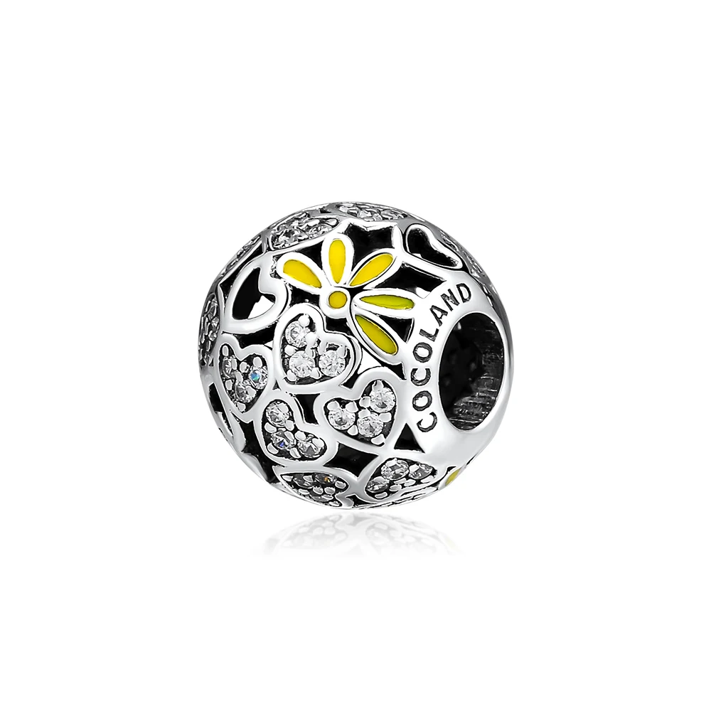 Подлинная серебряные бусины 925 пробы сверкающие сердца Маргаритка Шарм Подходит