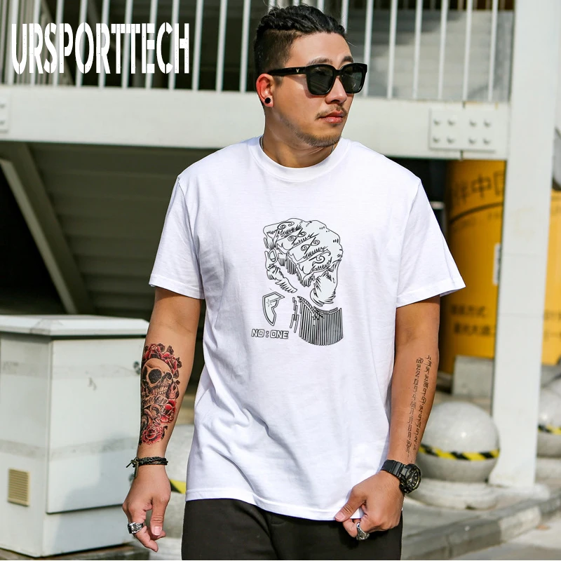 URSPORTTECH Men's T-Shirts Summer Short Sleeve T Shirt Plus Size 5XL Men Simple 3D Pattern Print Cotton Brand Top Tees | Мужская