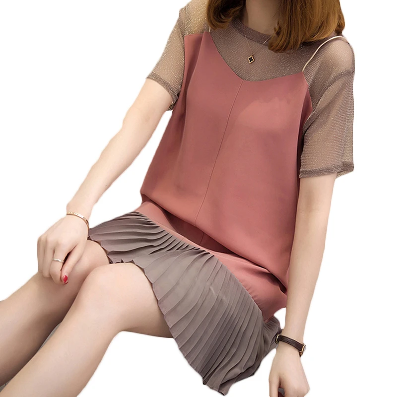 Мода 2018 летнее женское платье повседневное с коротким рукавом o образным вырезом