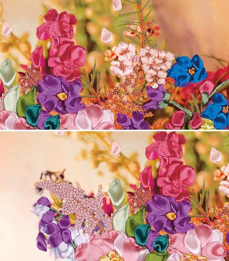 

Needlework,DIY Ribbon Cross stitch Sets for Embroidery kit,vase floral flowers love ribbon Cross-Stitch handwrok needlework