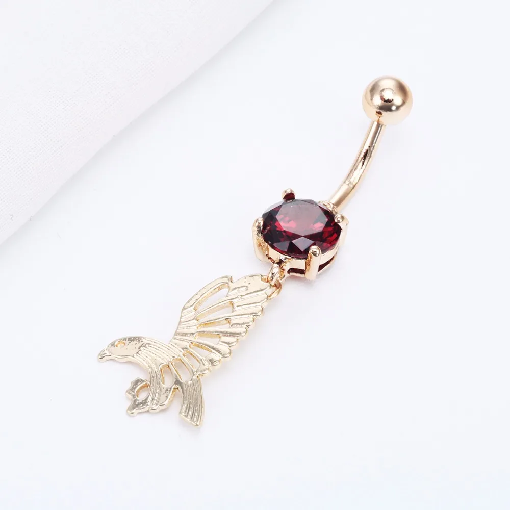 Милый красный Хрустальный Шарик из страз пупка кольцо подвеска в форме орла