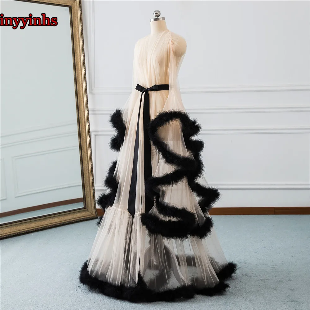 Элегантное vestido de festa длинное вечернее платье v-образный вырез перо длинный рукав Тюль размера плюс вечерние платья для выпускного вечера Robe De Soiree