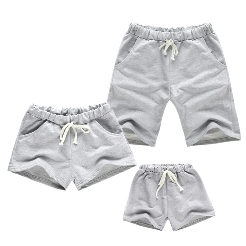 family summer shorts mom dad and baby beach casual pure color pants matching clothes cotton short trousers | Мать и ребенок