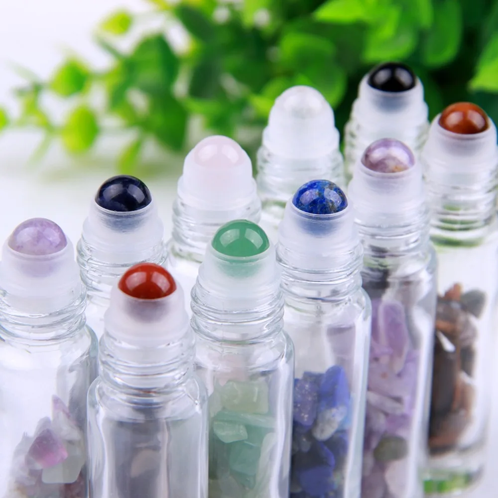 

10ml Natural Semiprecious Stones Essential Oil Gemstone Roller Ball Bottles Transparent Oil Perfumes Oil Liquids Roll On Bottles