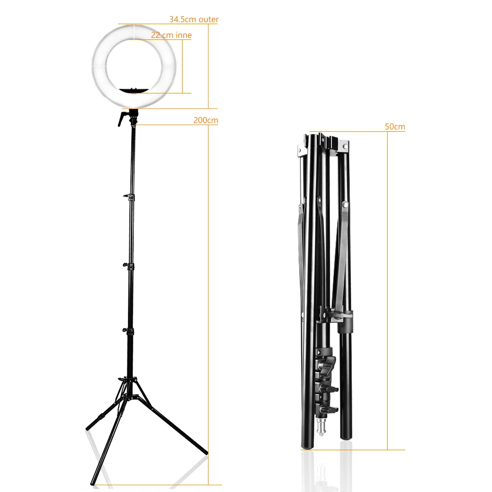 TRAVOR RL-12 196 светодиодный 45 Вт светодиодный кольцевой светильник с регулируемой яркостью кольцевой светильник 3200 к 5500 к кольцевой светильник для фотосъемки лампа для макияжа с 2 м штативом