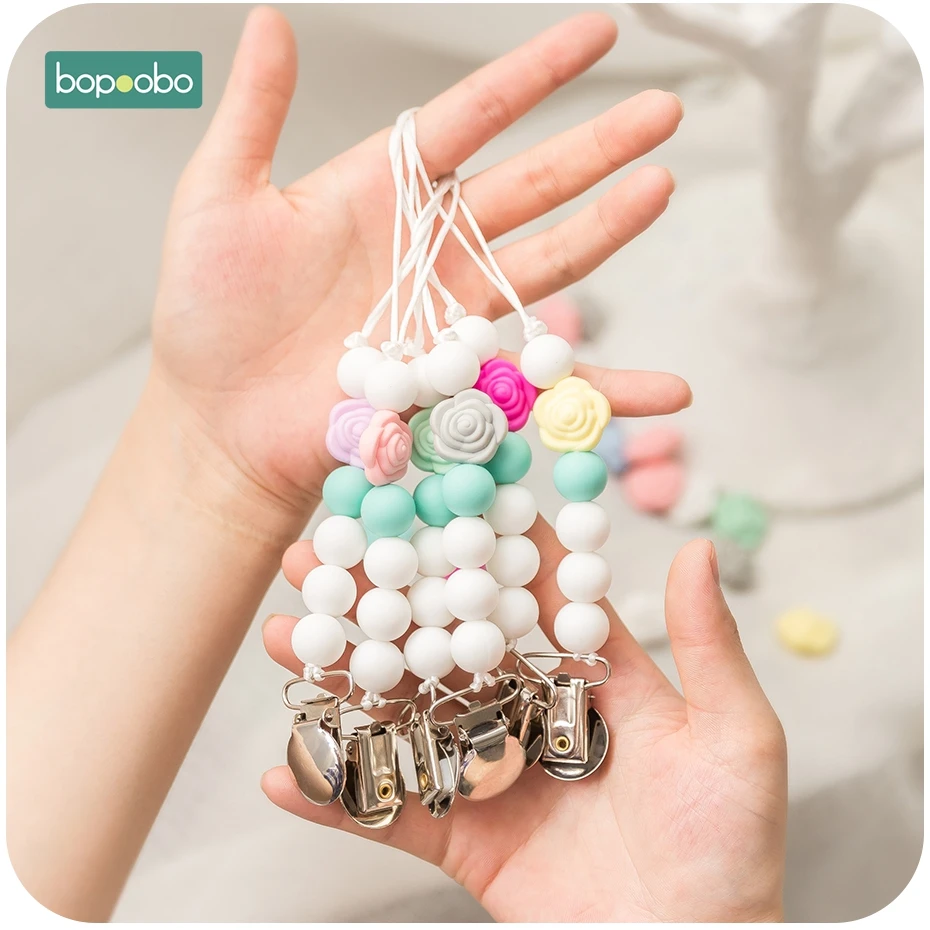 Bopoobo 10 шт. силиконовые бусины Цветок Детские Прорезыватели крошечные стержни бусины BPA бесплатно Роза Детские Прорезыватели игрушки Аксессуары для соски цепи