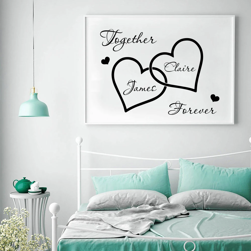 

Custom Name Love Heart Wedding Wall Sticker Bedroom Personalized Name Romantic Wedding Quote Wall Decal Vinyl Home Decor