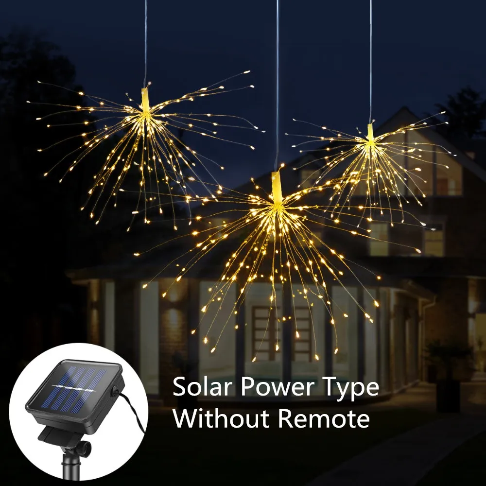 Solar Type 120Led 200 светодиодная Солнечная лампа Starburst струнный светильник медный провод солнечная панель Питание фея DIY фейерверк Рождество взрыв Свадебный светильник - Испускаемый цвет: Solar Type
