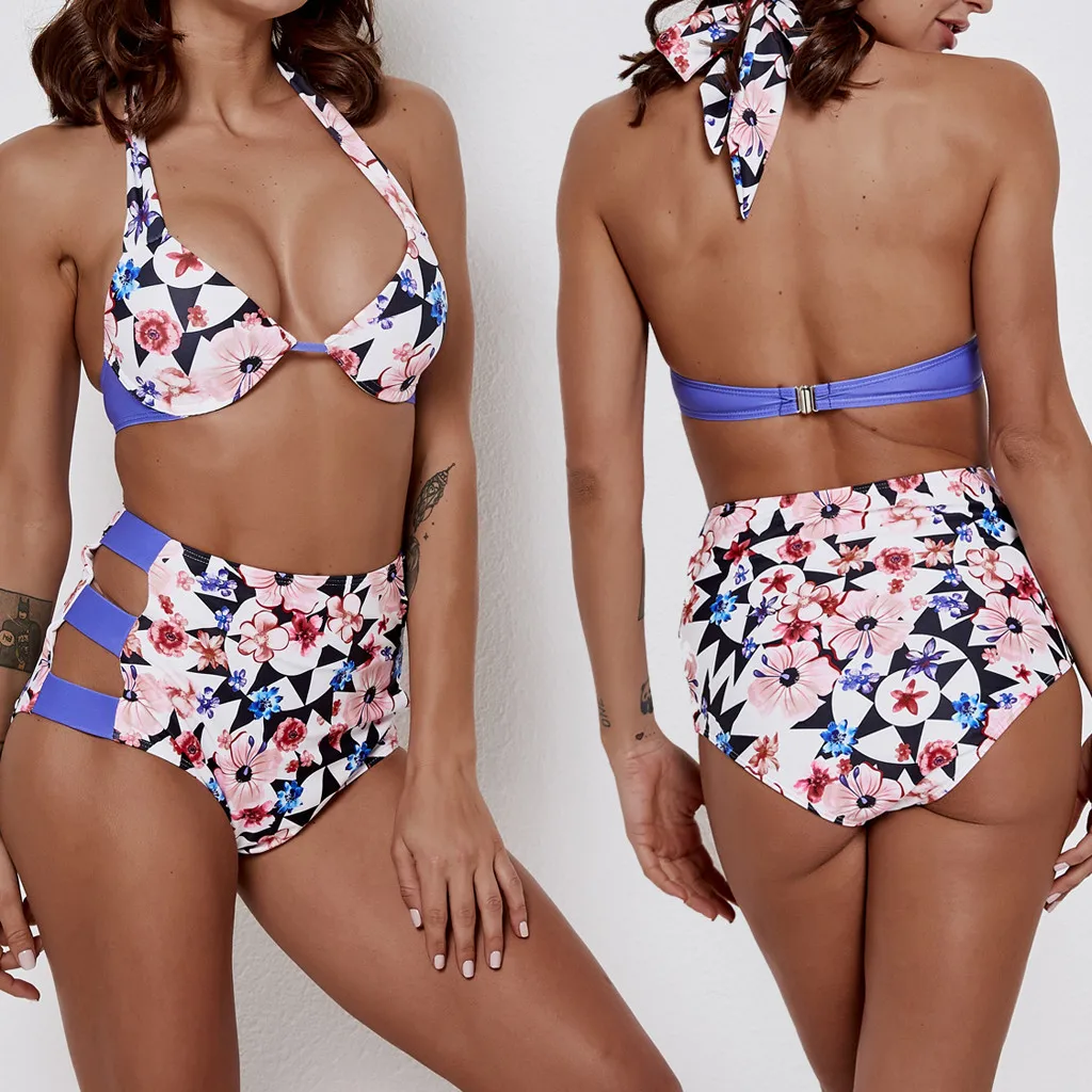 2019 Новый Для женщин Цветочный принт комплект бикини для плавания купальный