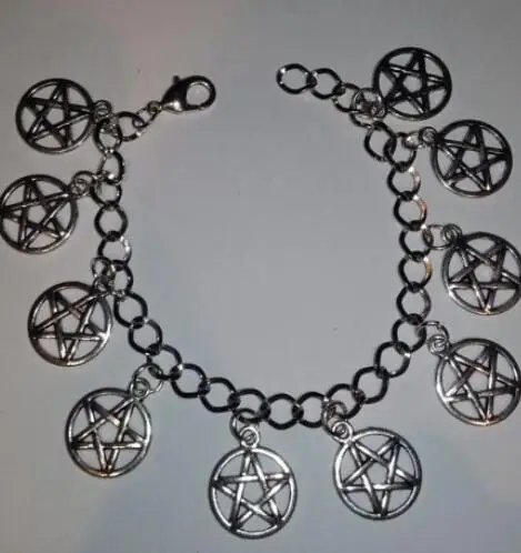 Браслет с пентаграммой, винтажный, серебряный, Wiccan, шарм, бесконечность, пентаграмма, браслет из бисера, ножные браслеты, ювелирные изделия для женщин, подарки, аксессуары E01