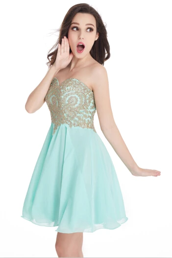 Mint Green Новое А-Линии Милое Платье Элегантное Золото с Кружева Аппликации Королевское Синее Короткое Вечернее Платье Де Выпускные Платье - Цвет: Mint Green