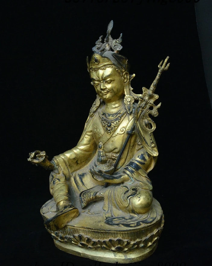 13 &quotТибетский буддизм Бронзовая позолота гуру Padmasambhava Rinpoche статуя Будды|Статуи и
