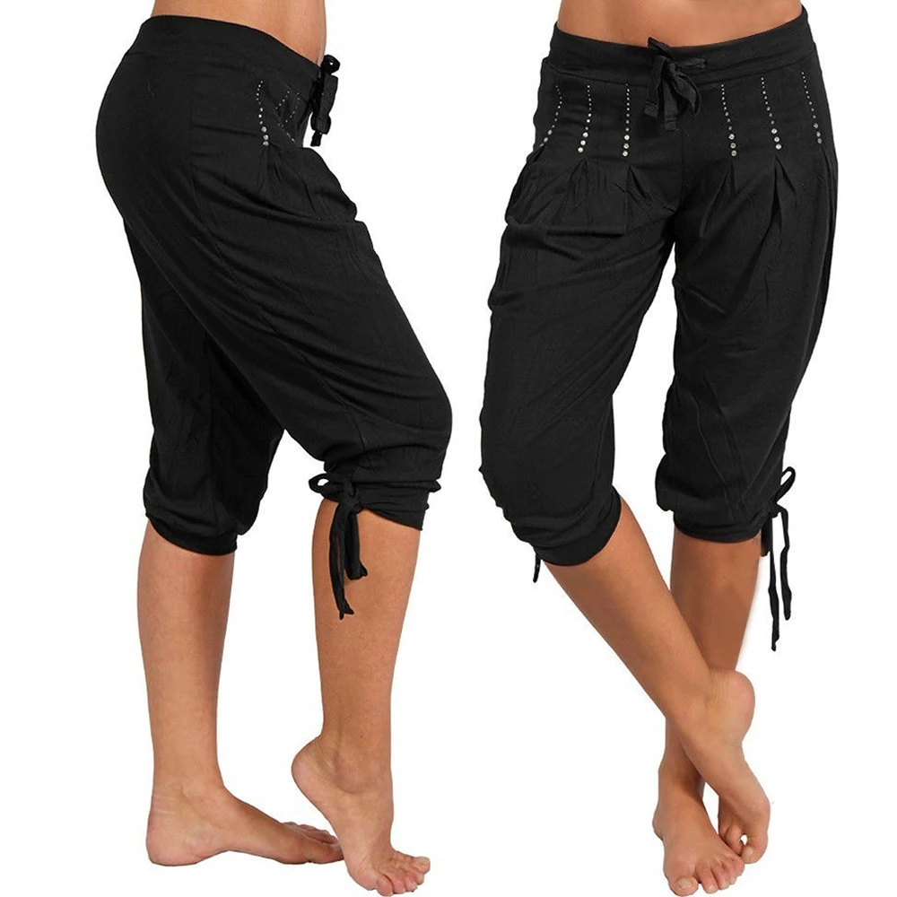 SFIT новые женские модные хлопковые льняные короткие штаны, женские одноцветные повседневные свободные Капри размера плюс 5XL