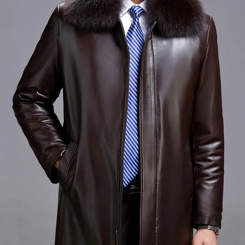 

Real fox fur collar high quality natural mink fur liner winter jackets men faux leather coats outerwear 2019 new autumn