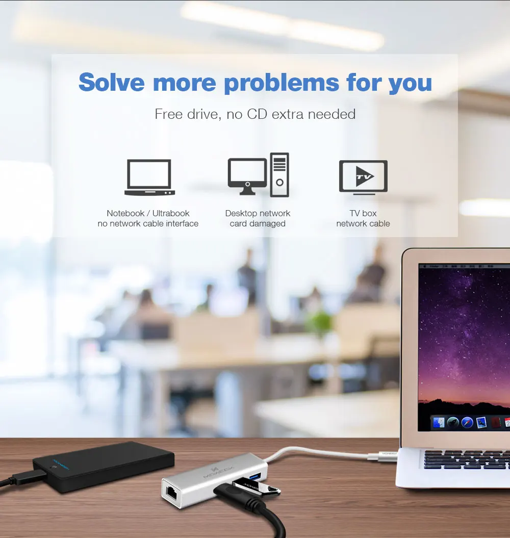 Moweek USB 3,0 концентратор type c для Ethernet сетевой адаптер 1000 Мбит/с RJ45 usb-c с 3 usb 3,0 портами usb разветвитель для MacBook Pro