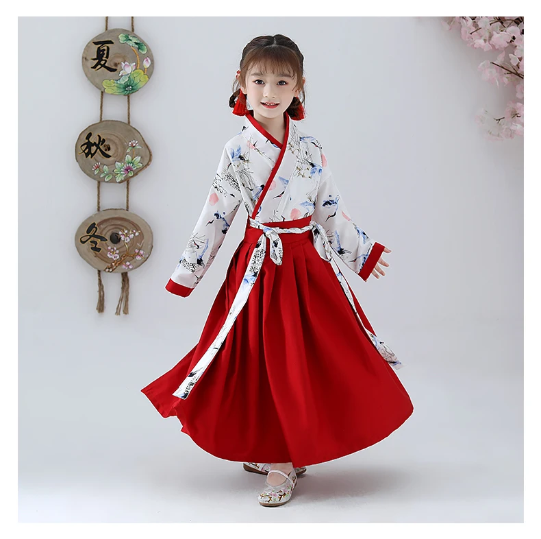 Crane Hanfu, Древний китайский костюм для детей, нарядное платье династии Тан, народное платье, Стильный Танцевальный Костюм, праздничная одежда для сцены