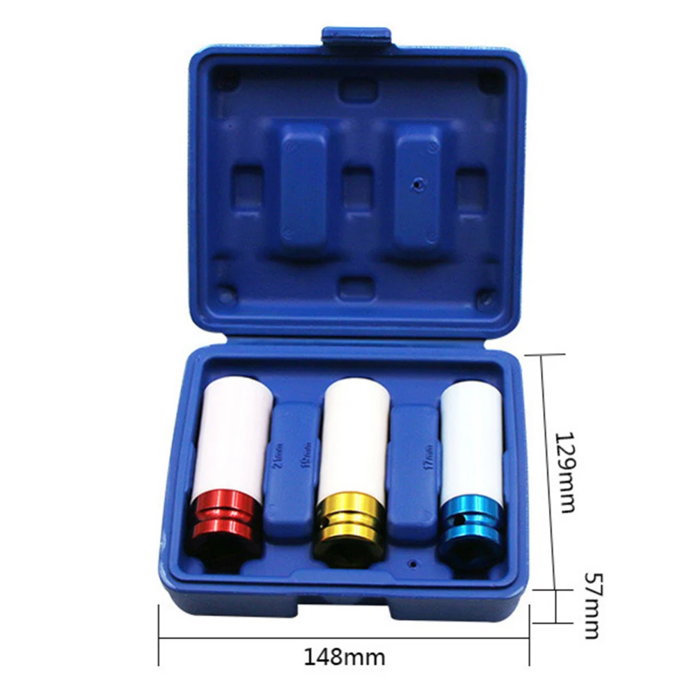 

3Pcs Tire Protection Sleeve Set Wall Deep Impact Nut Wheel Socket 17/19/21mm