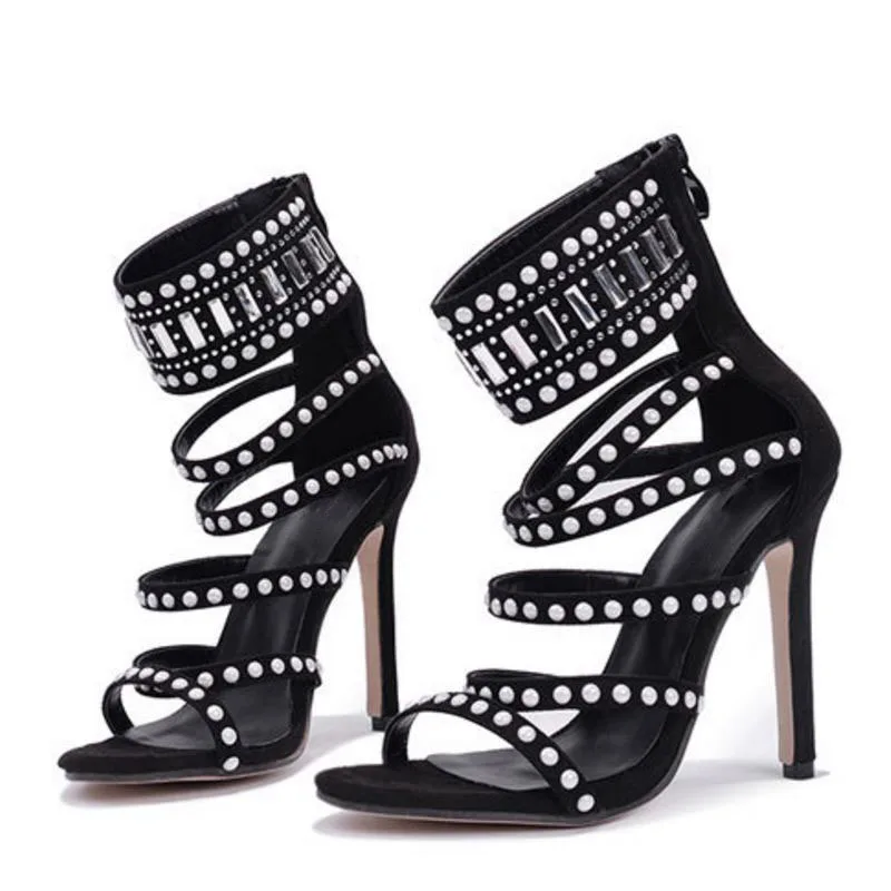 RIZABINA/Модные женские сандалии-гладиаторы на высоком каблуке Босоножки с открытым