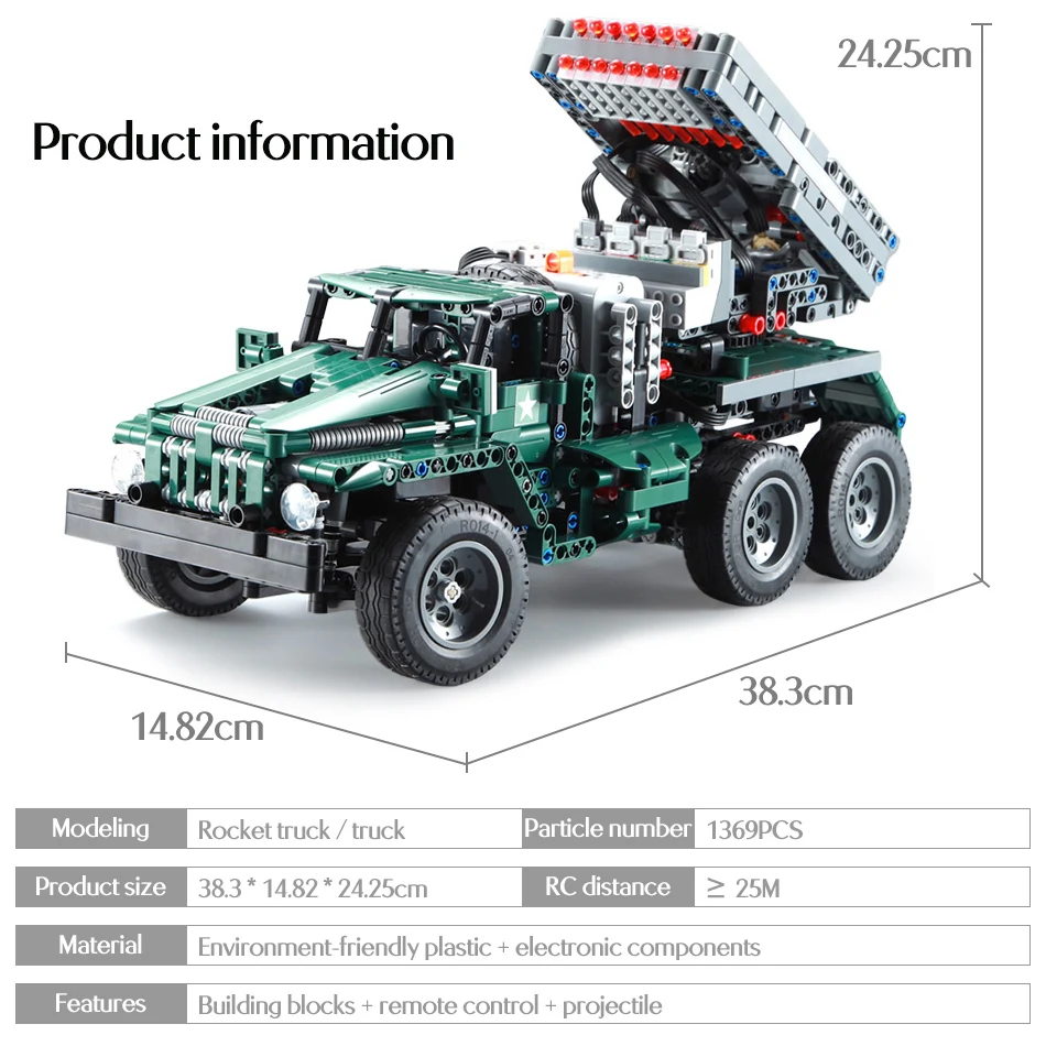 1369 шт. город RC BM-21 револьвер De TECH кирпичи техника 2 в 1 внедорожные альпинистские грузовики строительные блоки игрушка для мальчика